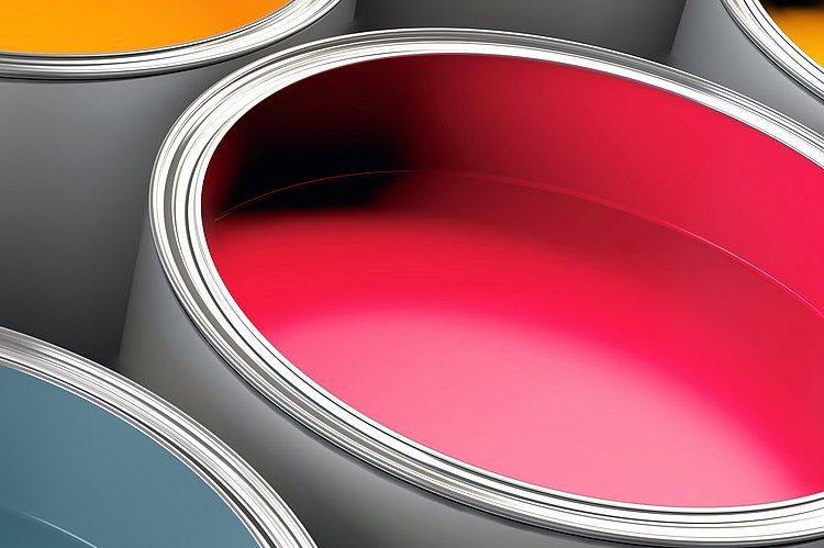 A colorful arrangement of paint cans symbolizing the diversity of color.