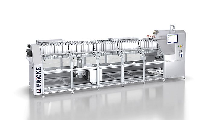 Auf dem Bild ist die Labordosieranlage DFL von FRICKE zu sehen. Sie dosiert Rohstoffe für die Parfüm- und Aromenindustrie präzise und schnell.