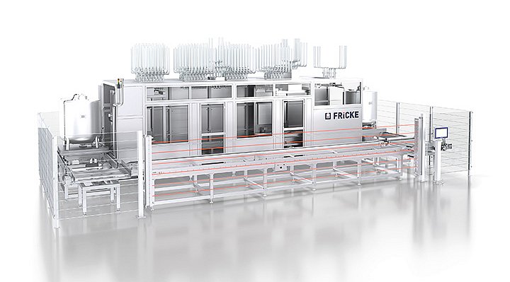 Auf dem Bild ist eine CONCORDIA Dosieranlage (II–V) von FRICKE für die Produktion zu sehen – ein vollautomatisches, modulares System für präzise Dosierprozesse.